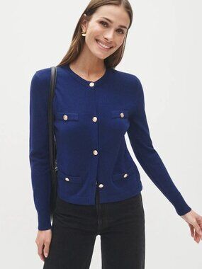 Aldomartins Minto Cardigan With Pockets in Navy Blue Long Sleeve Aldo Martins